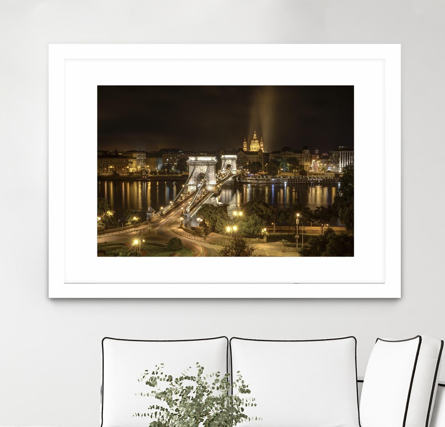 Budapest Chain Bridge traffic by Nick Jackson on GIANT ART - beige landscape