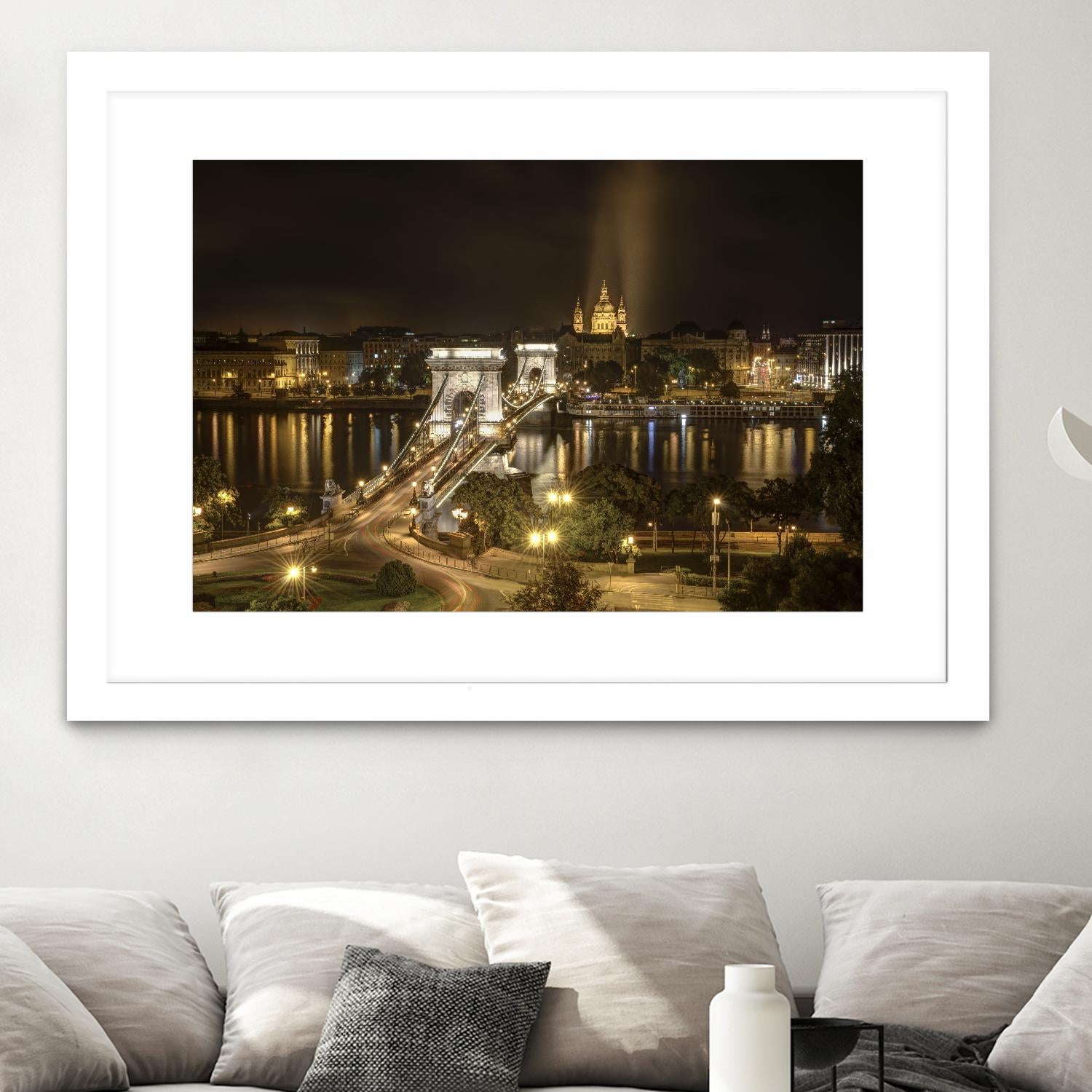 Budapest Chain Bridge traffic by Nick Jackson on GIANT ART - beige landscape