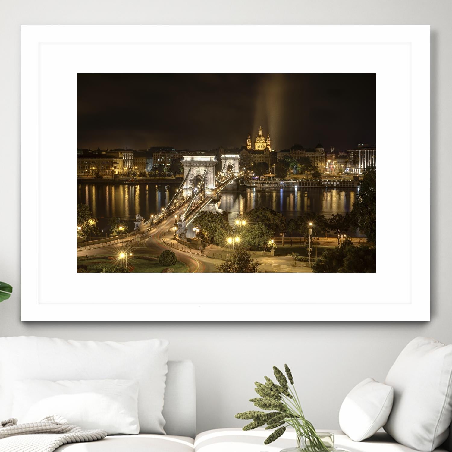 Budapest Chain Bridge traffic by Nick Jackson on GIANT ART - beige landscape