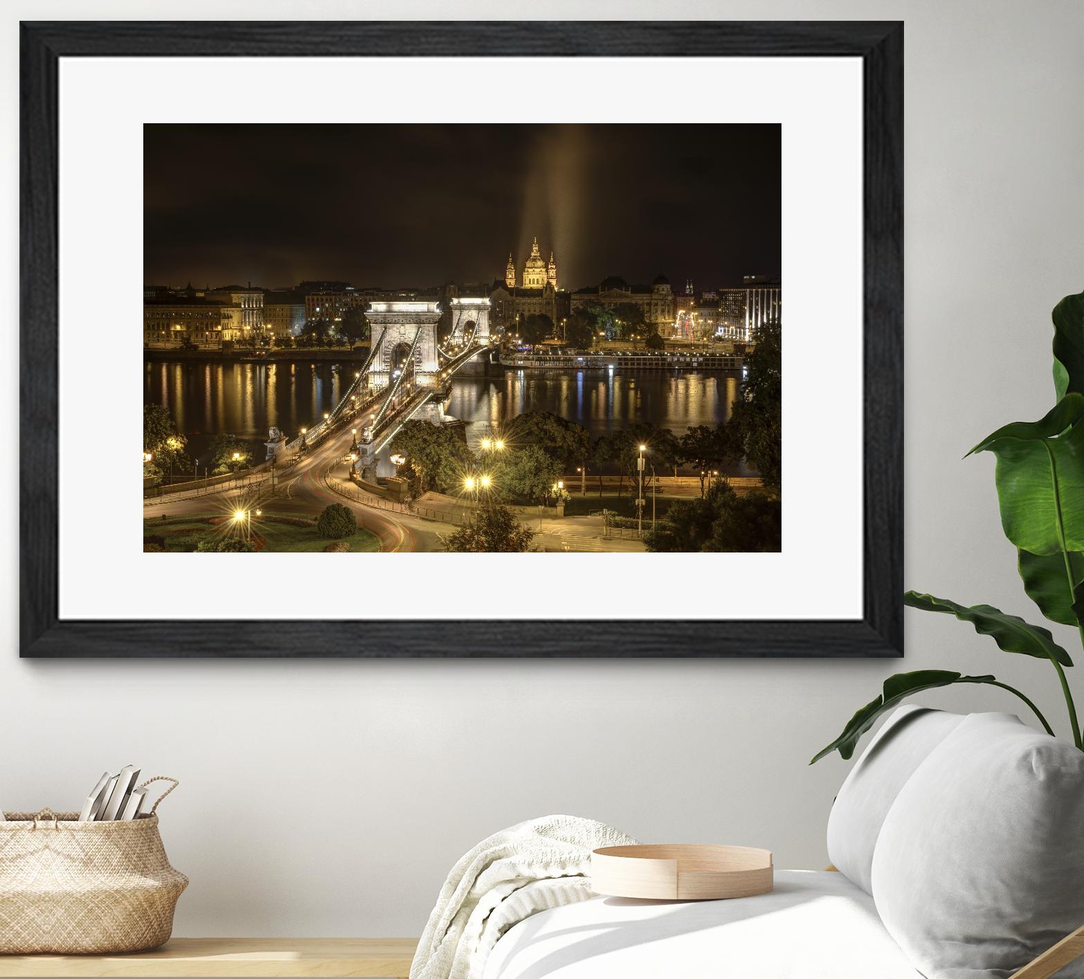 Budapest Chain Bridge traffic by Nick Jackson on GIANT ART - beige landscape
