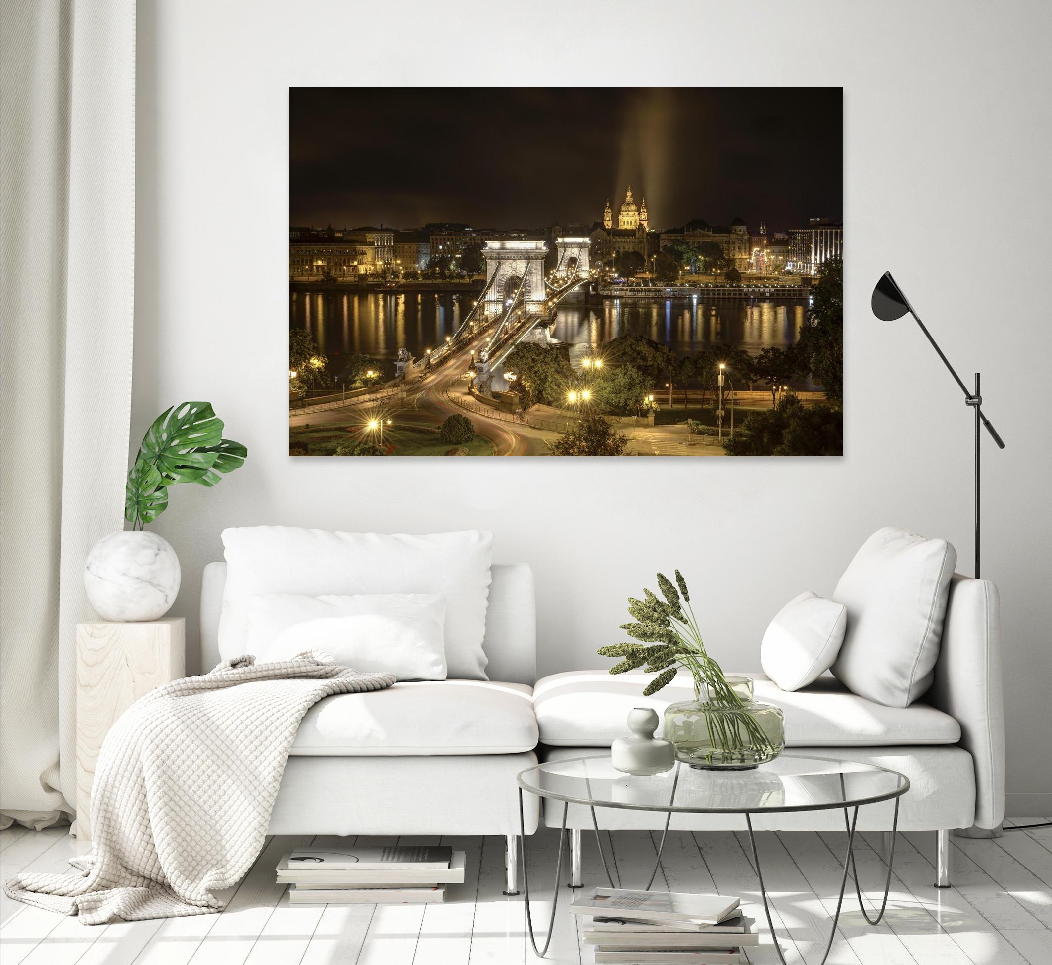 Budapest Chain Bridge traffic by Nick Jackson on GIANT ART - beige landscape