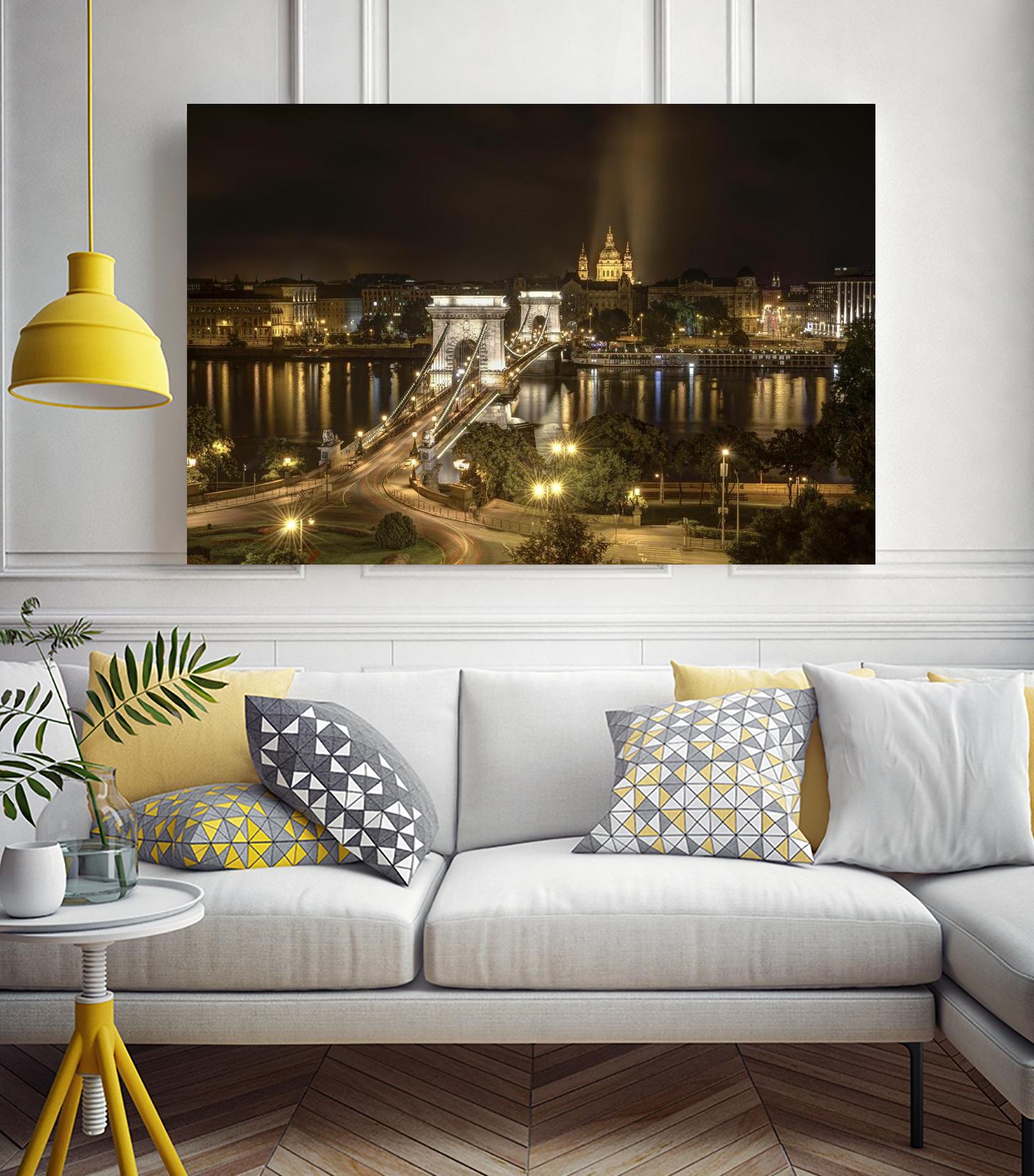 Budapest Chain Bridge traffic by Nick Jackson on GIANT ART - beige landscape