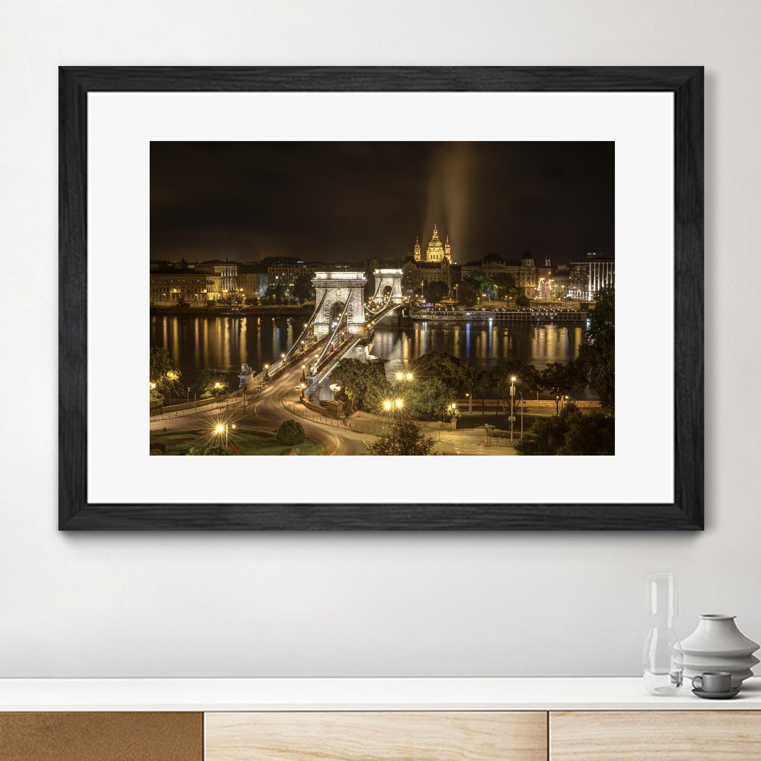 Budapest Chain Bridge traffic by Nick Jackson on GIANT ART - beige landscape