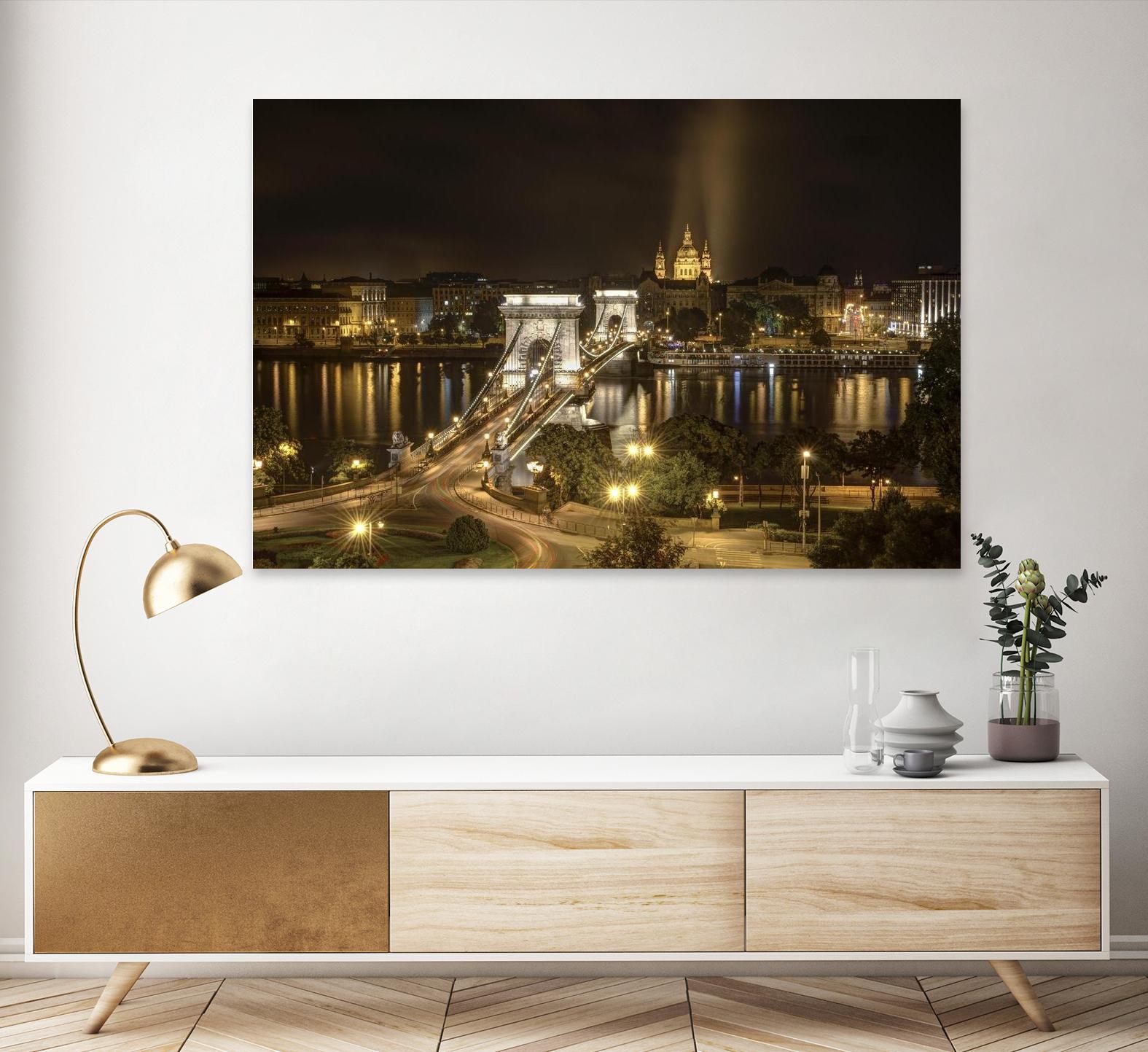 Budapest Chain Bridge traffic by Nick Jackson on GIANT ART - beige landscape