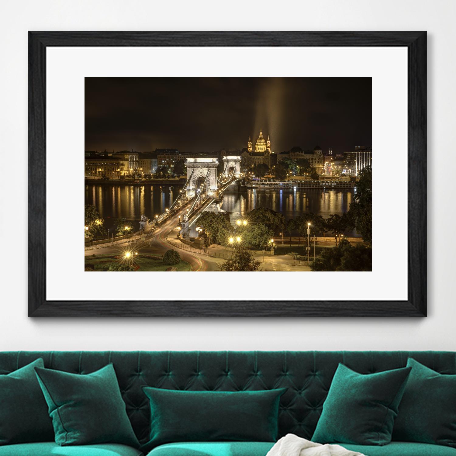 Budapest Chain Bridge traffic by Nick Jackson on GIANT ART - beige landscape