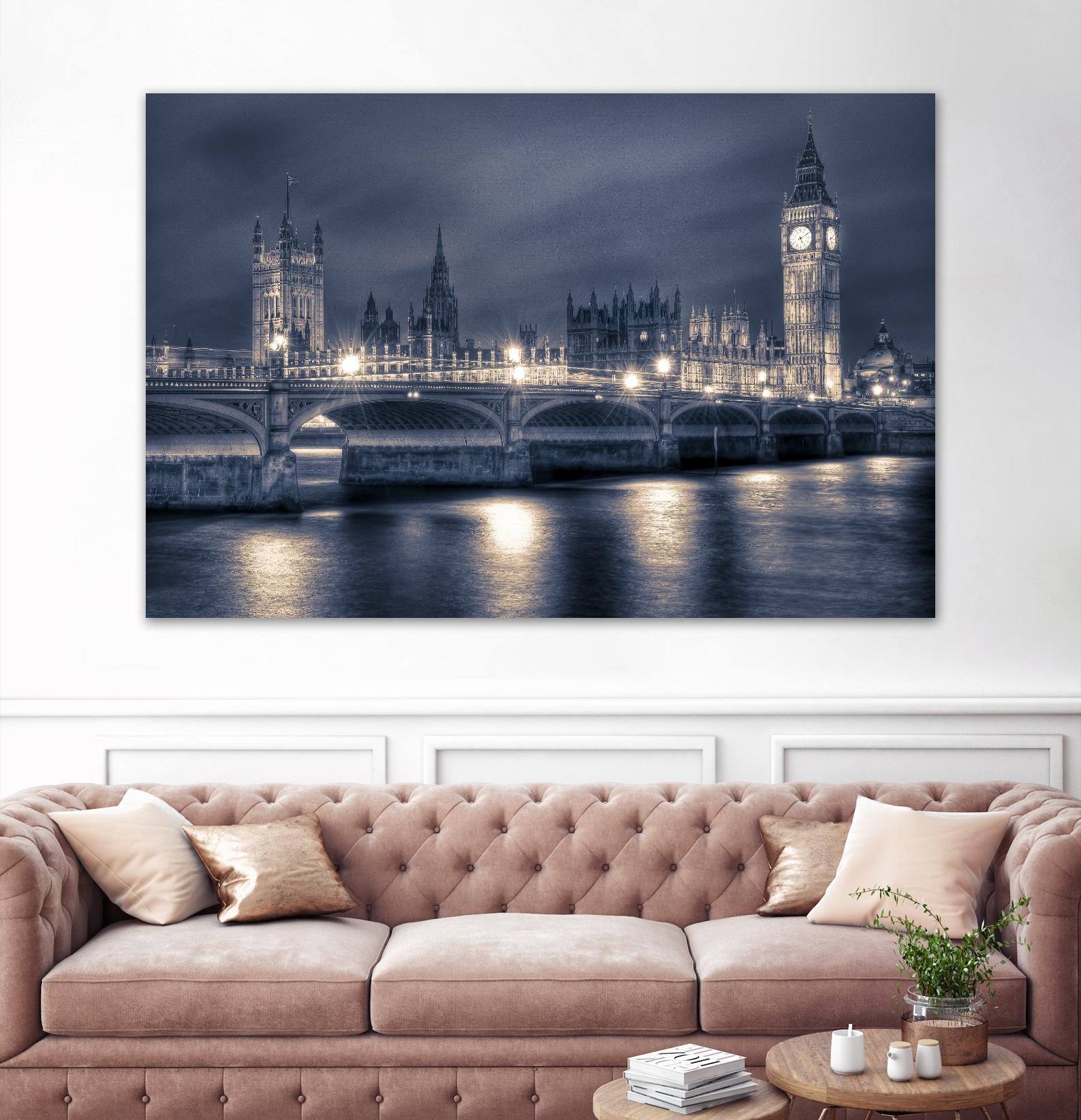 Night time at the Houses of Parliament by Nick Jackson on GIANT ART - blue city scene