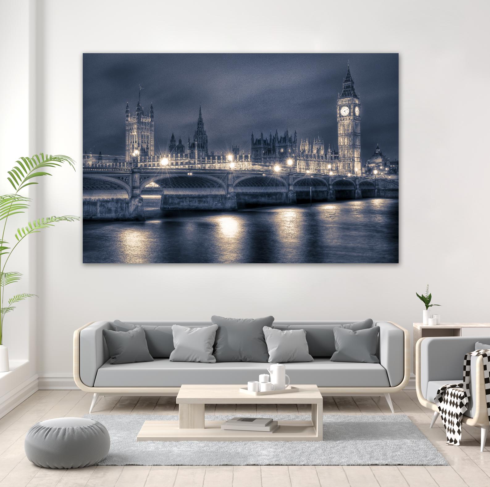 Night time at the Houses of Parliament by Nick Jackson on GIANT ART - blue city scene