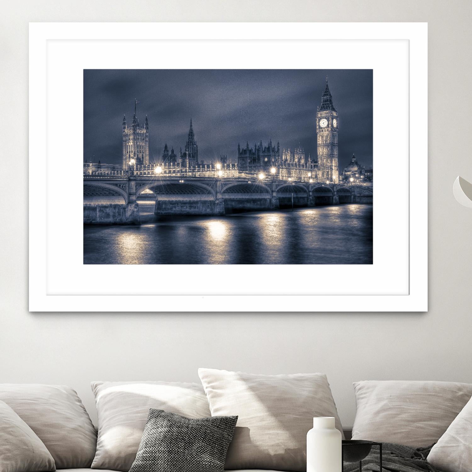 Night time at the Houses of Parliament by Nick Jackson on GIANT ART - blue city scene