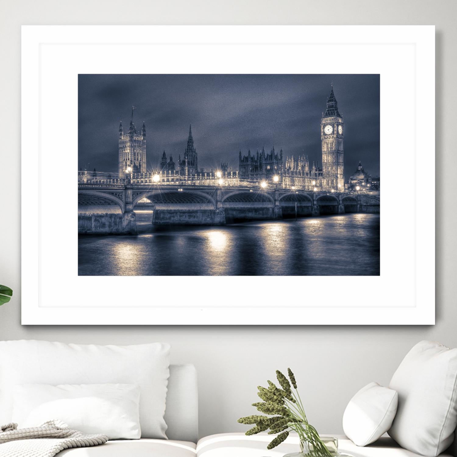 Night time at the Houses of Parliament by Nick Jackson on GIANT ART - blue city scene