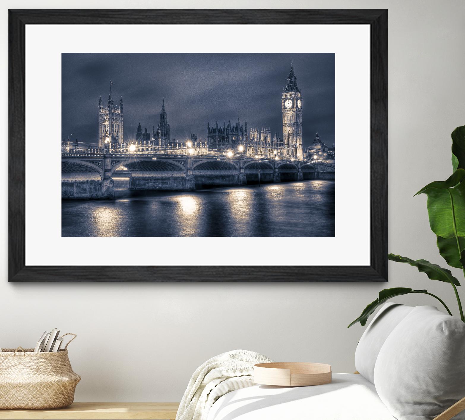 Night time at the Houses of Parliament by Nick Jackson on GIANT ART - blue city scene