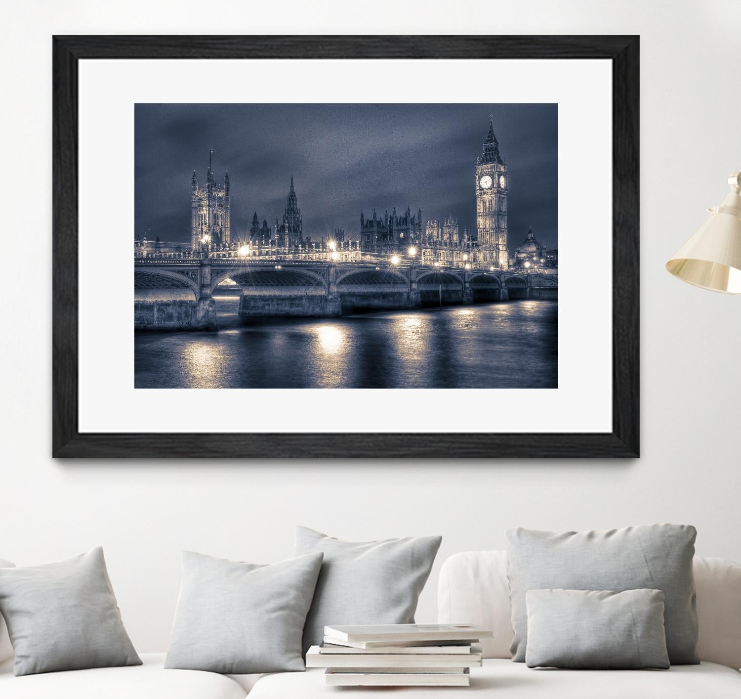 Night time at the Houses of Parliament by Nick Jackson on GIANT ART - blue city scene