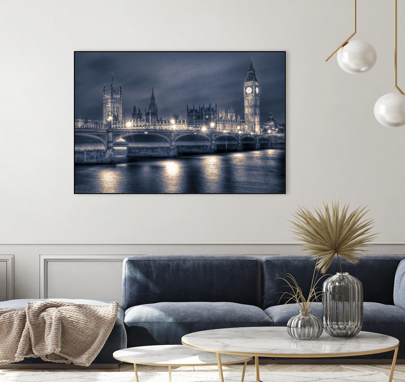Night time at the Houses of Parliament by Nick Jackson on GIANT ART - blue city scene