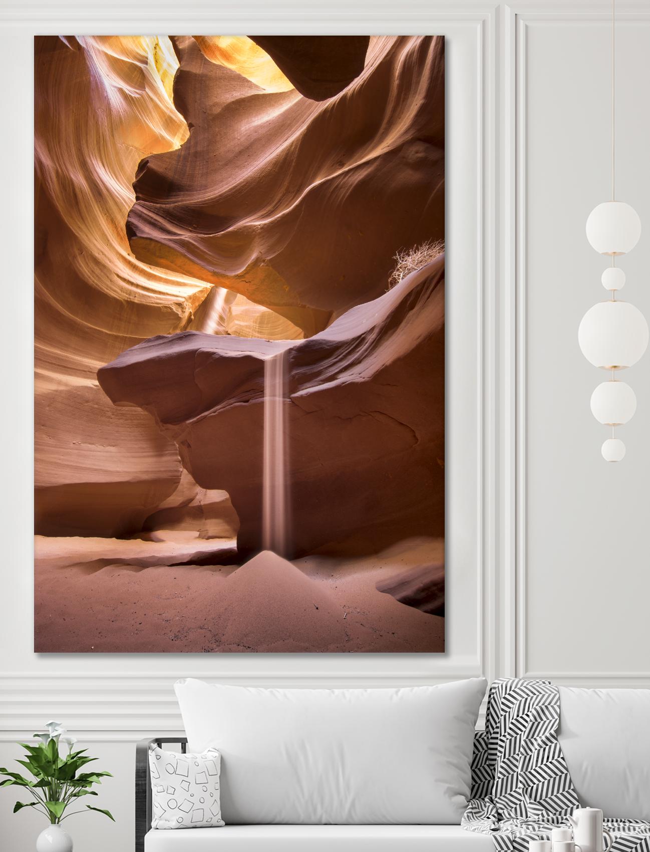 Sand pours through Antelope Canyon by Nick Jackson on GIANT ART - yellow landscape