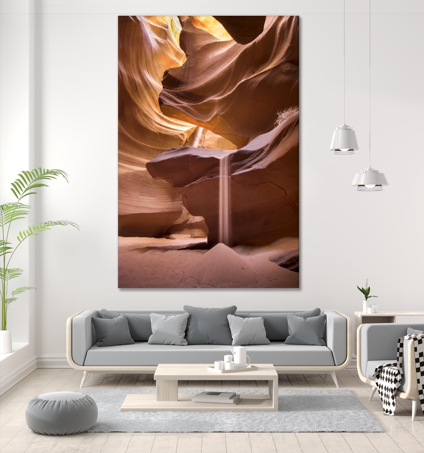 Sand pours through Antelope Canyon by Nick Jackson on GIANT ART - yellow landscape