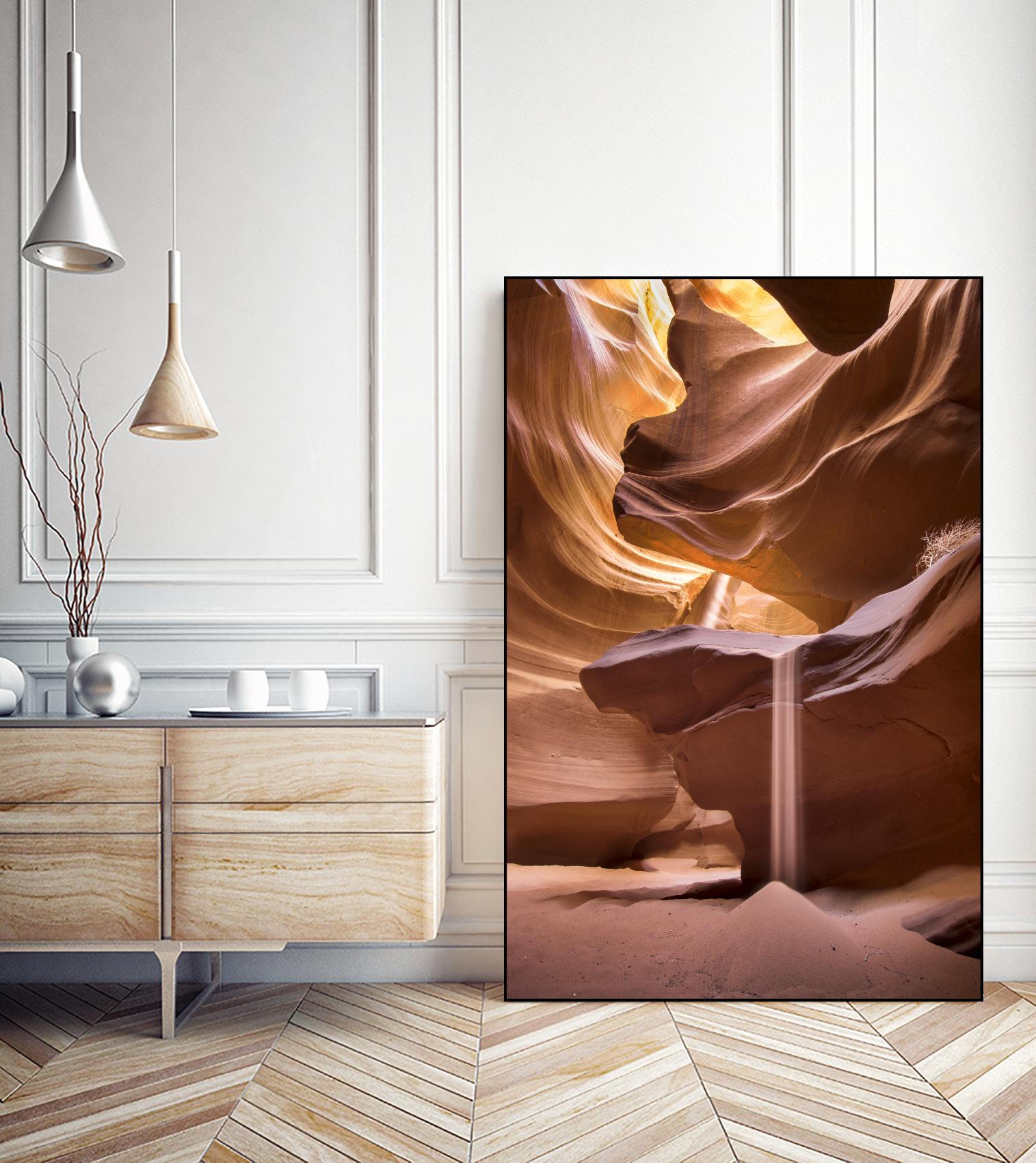 Sand pours through Antelope Canyon by Nick Jackson on GIANT ART - yellow landscape