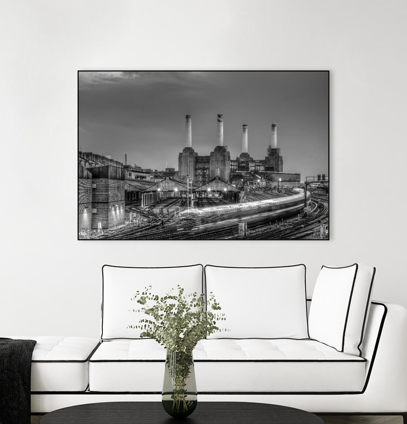 Trains pass Battersea Power Sation by Nick Jackson on GIANT ART - white city scene