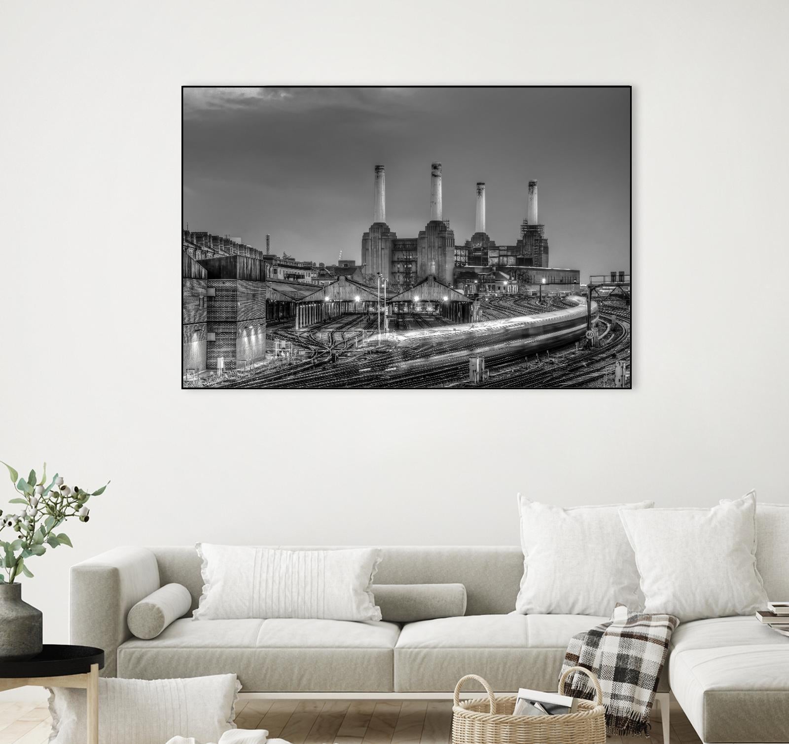Trains pass Battersea Power Sation by Nick Jackson on GIANT ART - white city scene