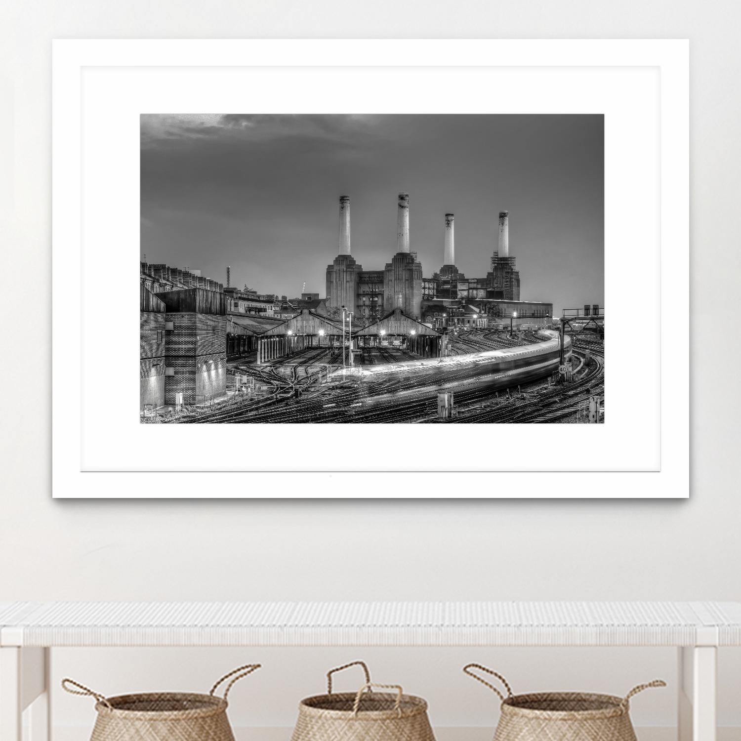 Trains pass Battersea Power Sation by Nick Jackson on GIANT ART - white city scene