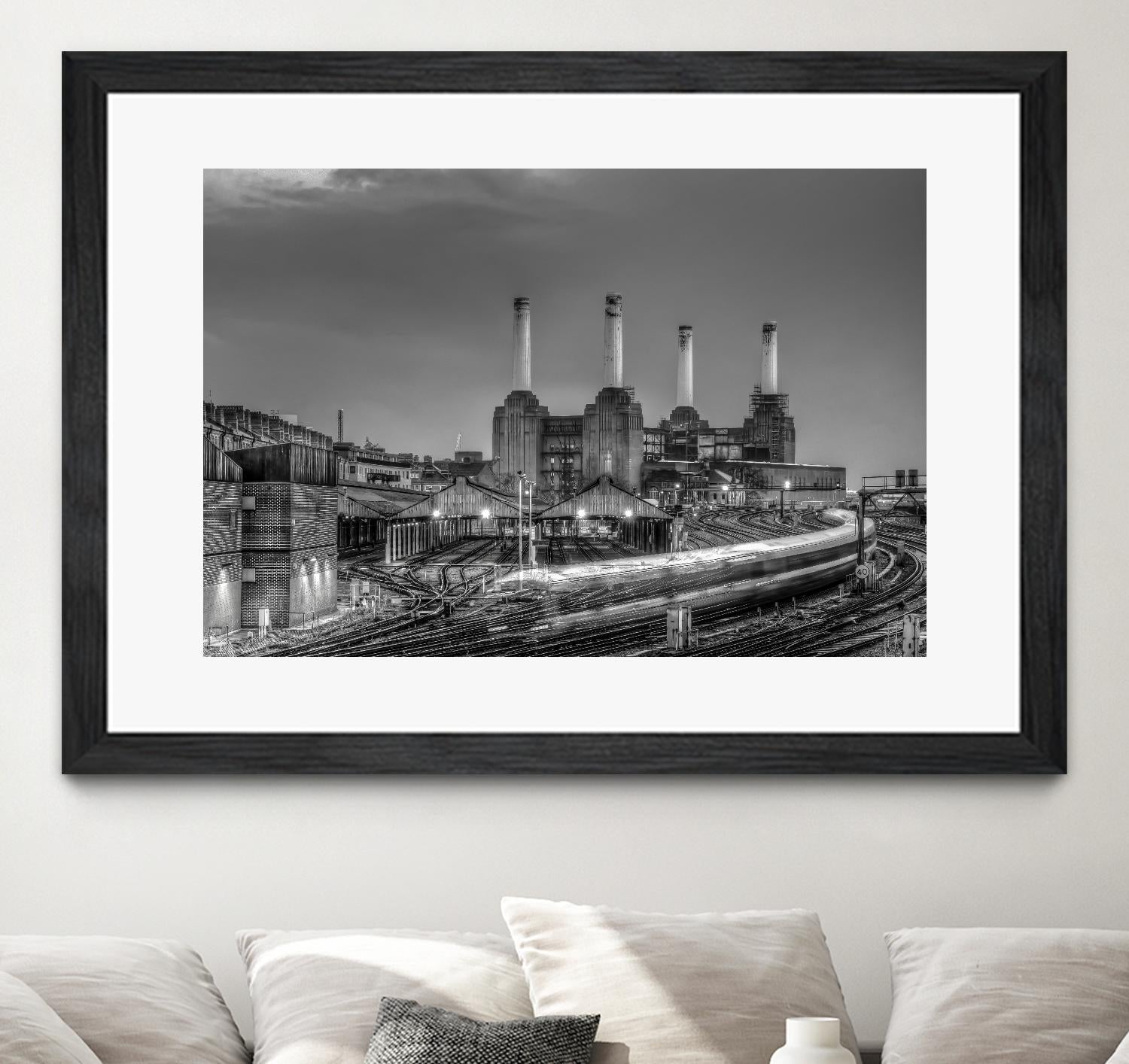 Trains pass Battersea Power Sation by Nick Jackson on GIANT ART - white city scene