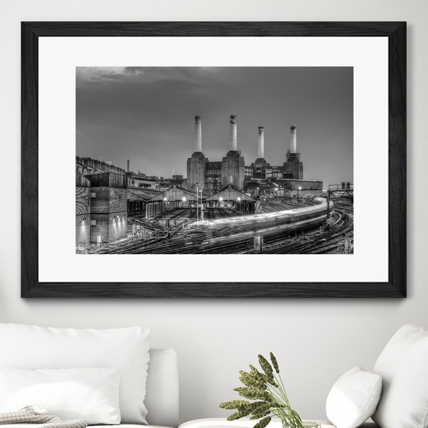 Trains pass Battersea Power Sation by Nick Jackson on GIANT ART - white city scene