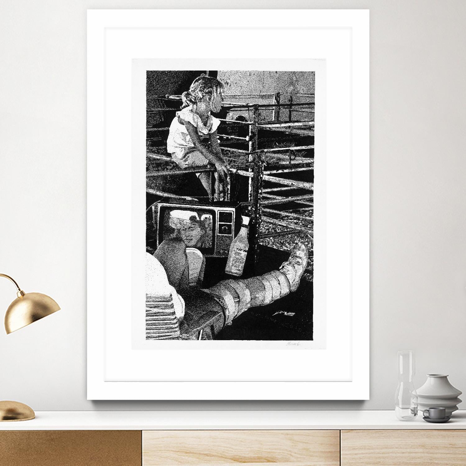 Cast by Gill Alexander on GIANT ART - white black & white television