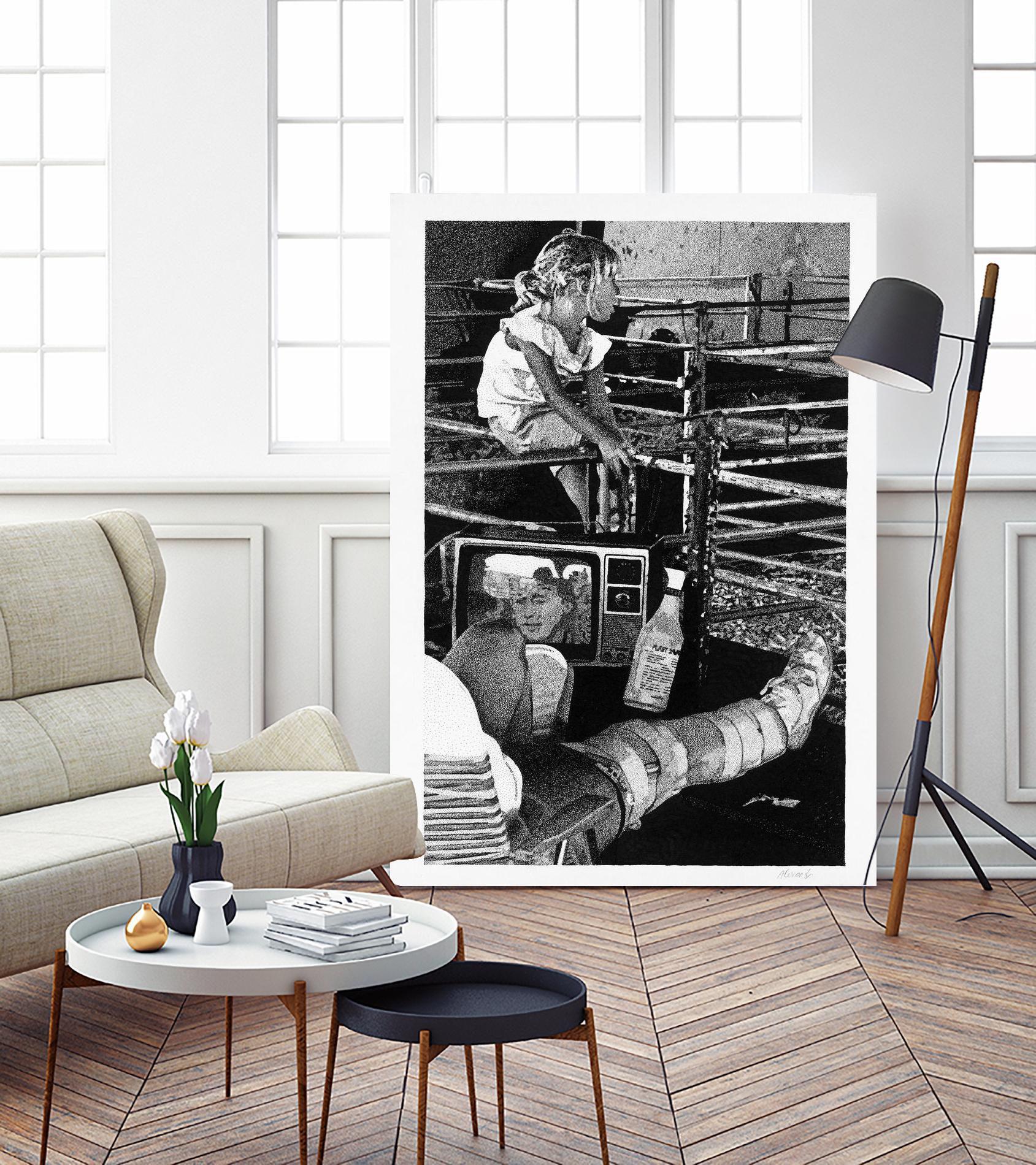 Cast by Gill Alexander on GIANT ART - white black & white television