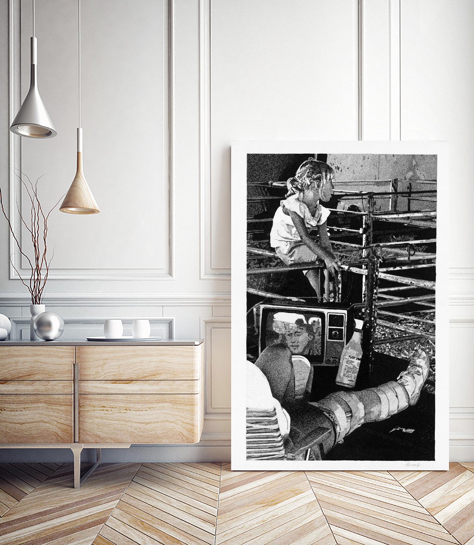 Cast by Gill Alexander on GIANT ART - white black & white television