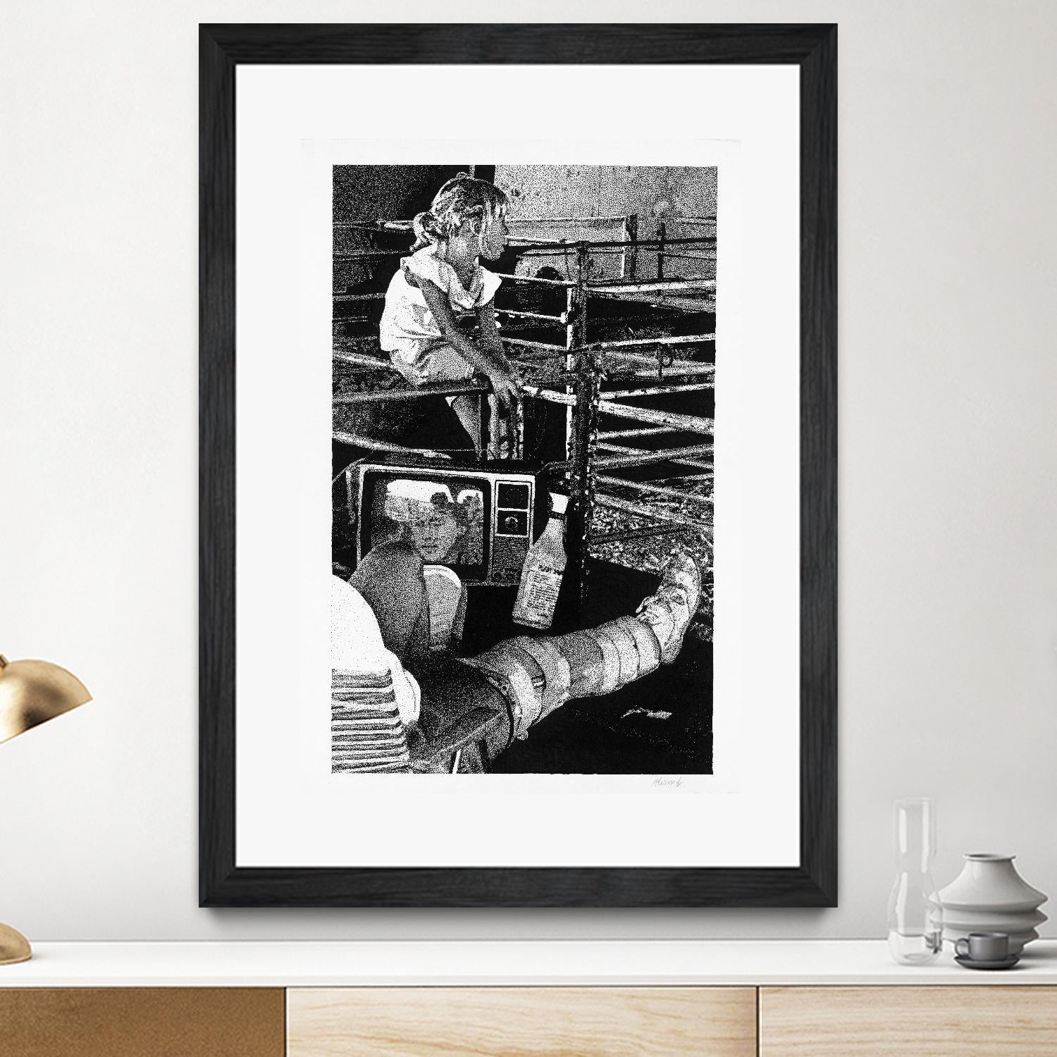 Cast by Gill Alexander on GIANT ART - white black & white television