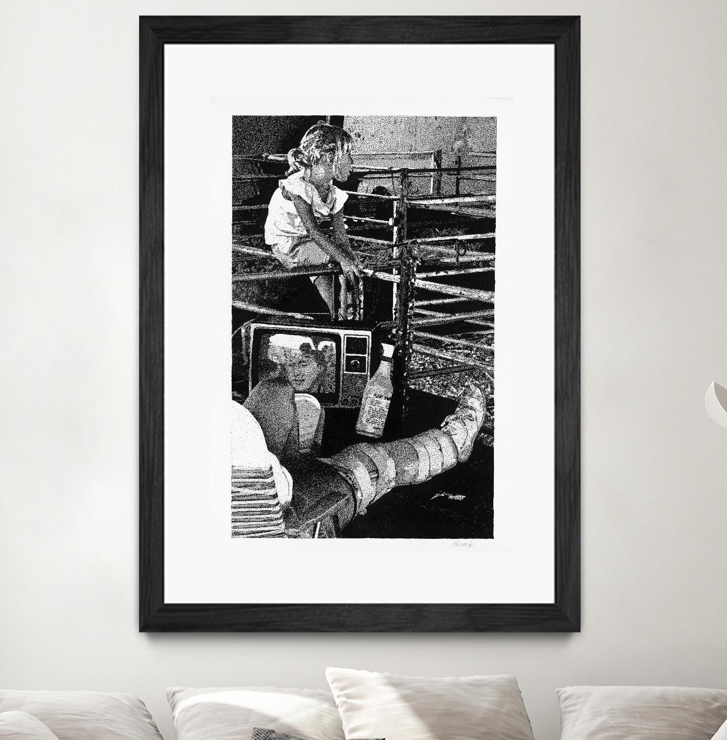 Cast by Gill Alexander on GIANT ART - white black & white television