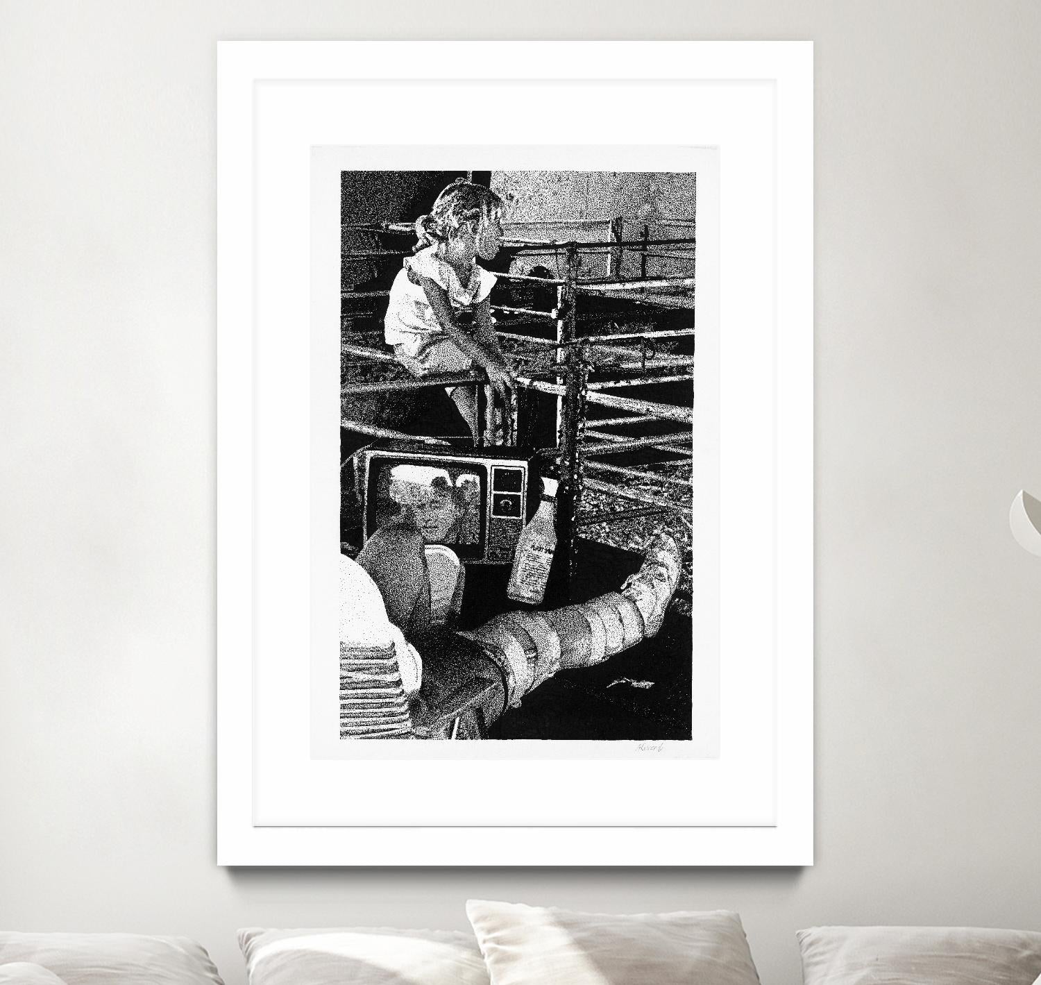 Cast by Gill Alexander on GIANT ART - white black & white television