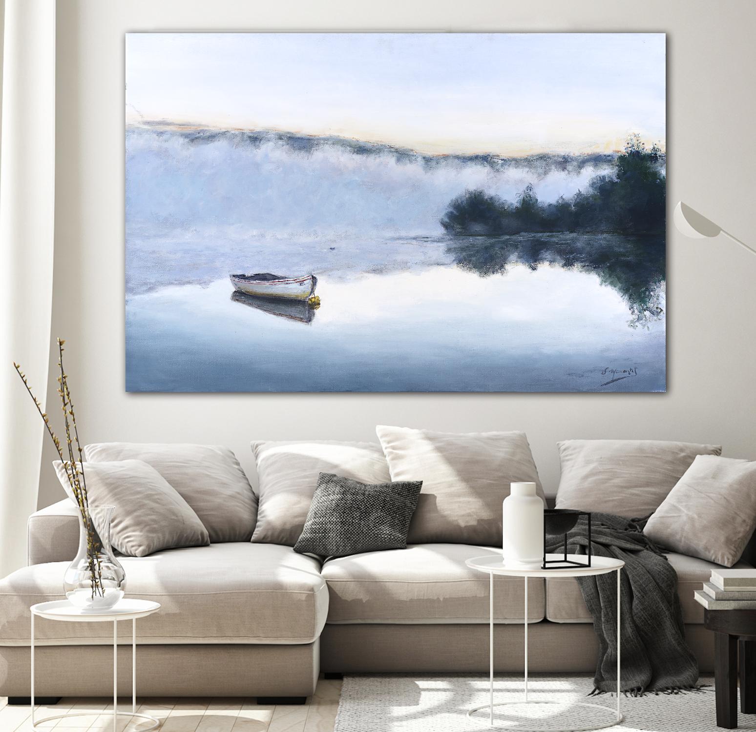 Brume sur le lac d'argent by Jocelyne Maucotel on GIANT ART - blue sea scene