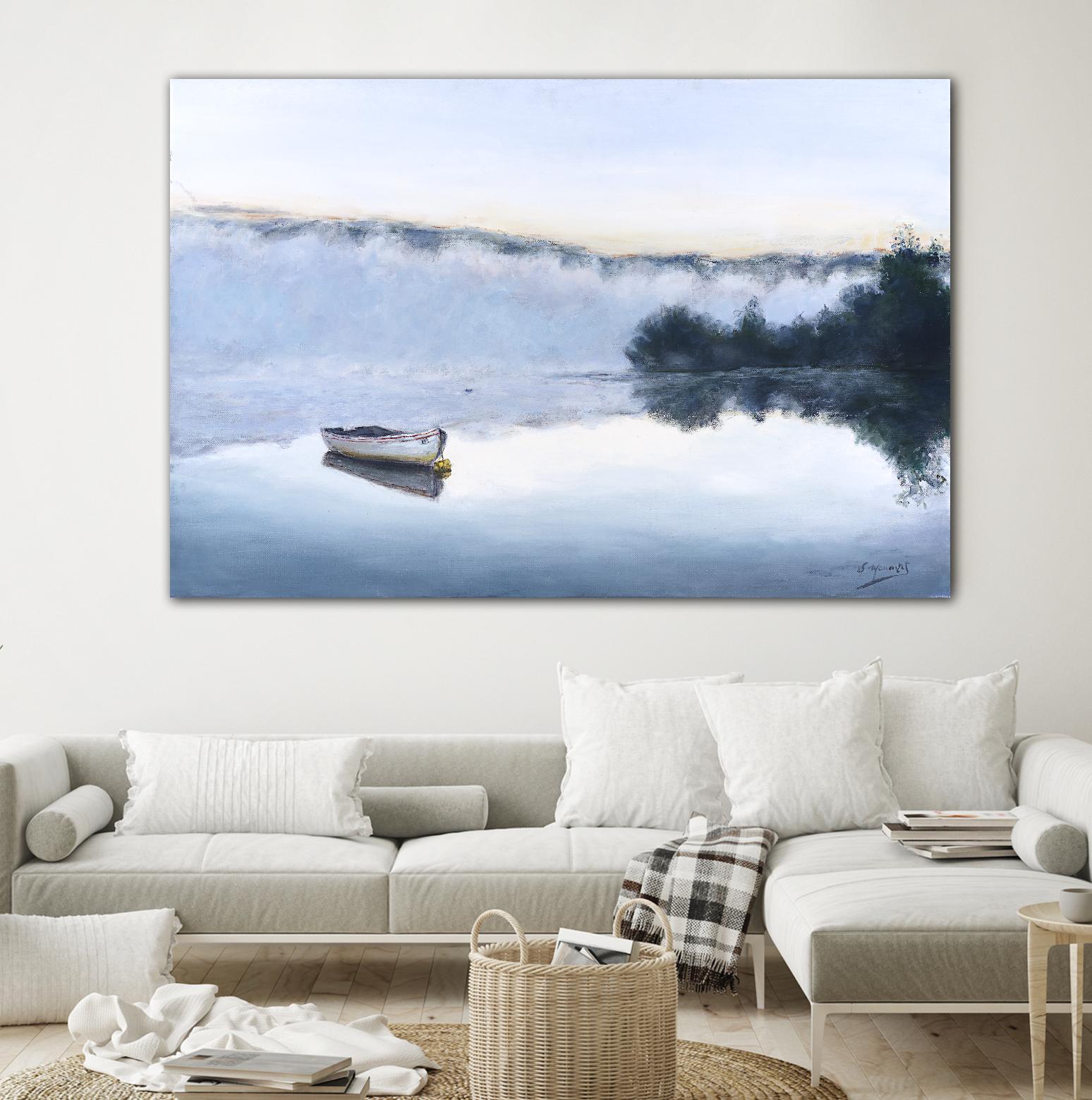 Brume sur le lac d'argent by Jocelyne Maucotel on GIANT ART - blue sea scene