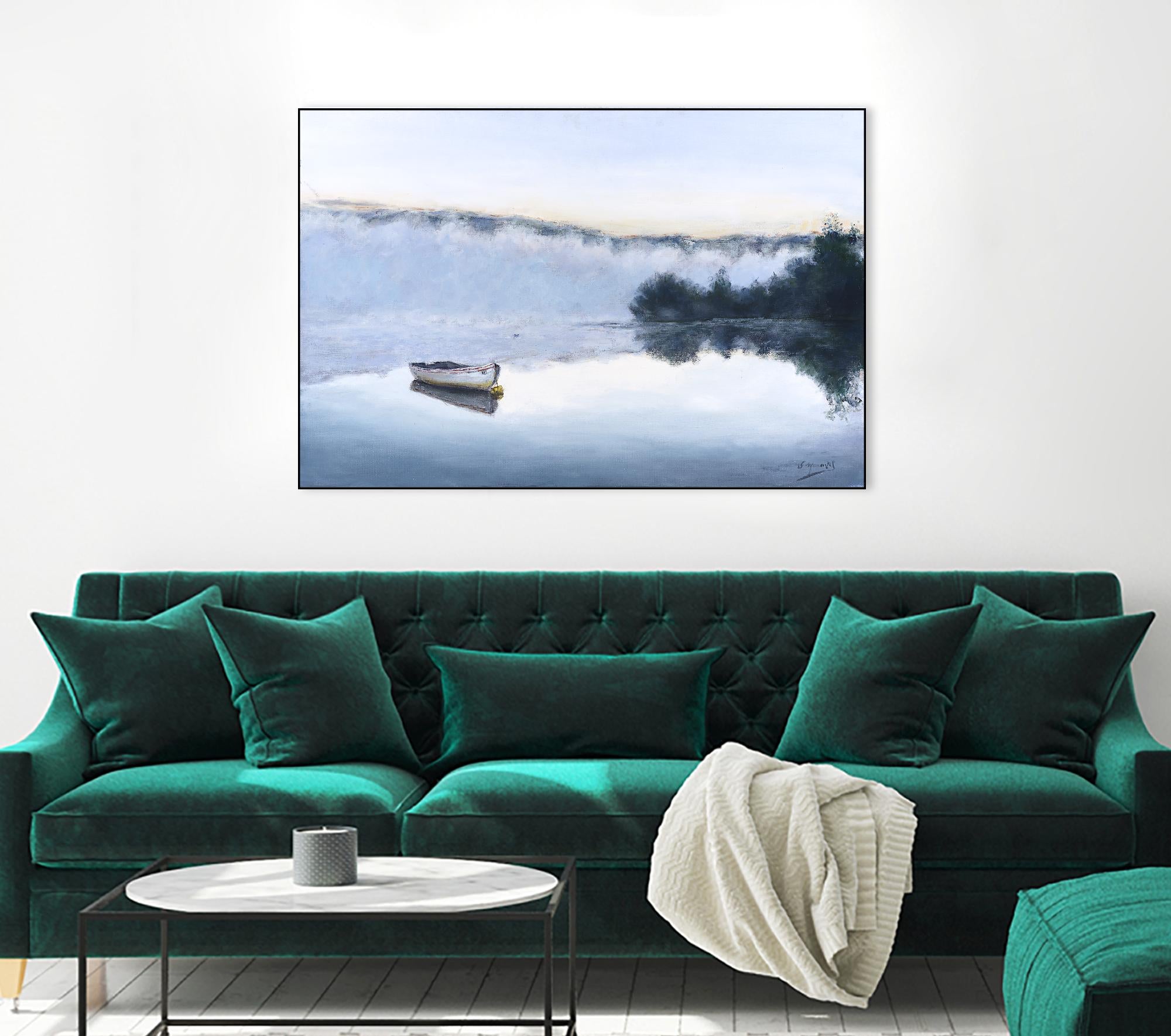 Brume sur le lac d'argent by Jocelyne Maucotel on GIANT ART - blue sea scene