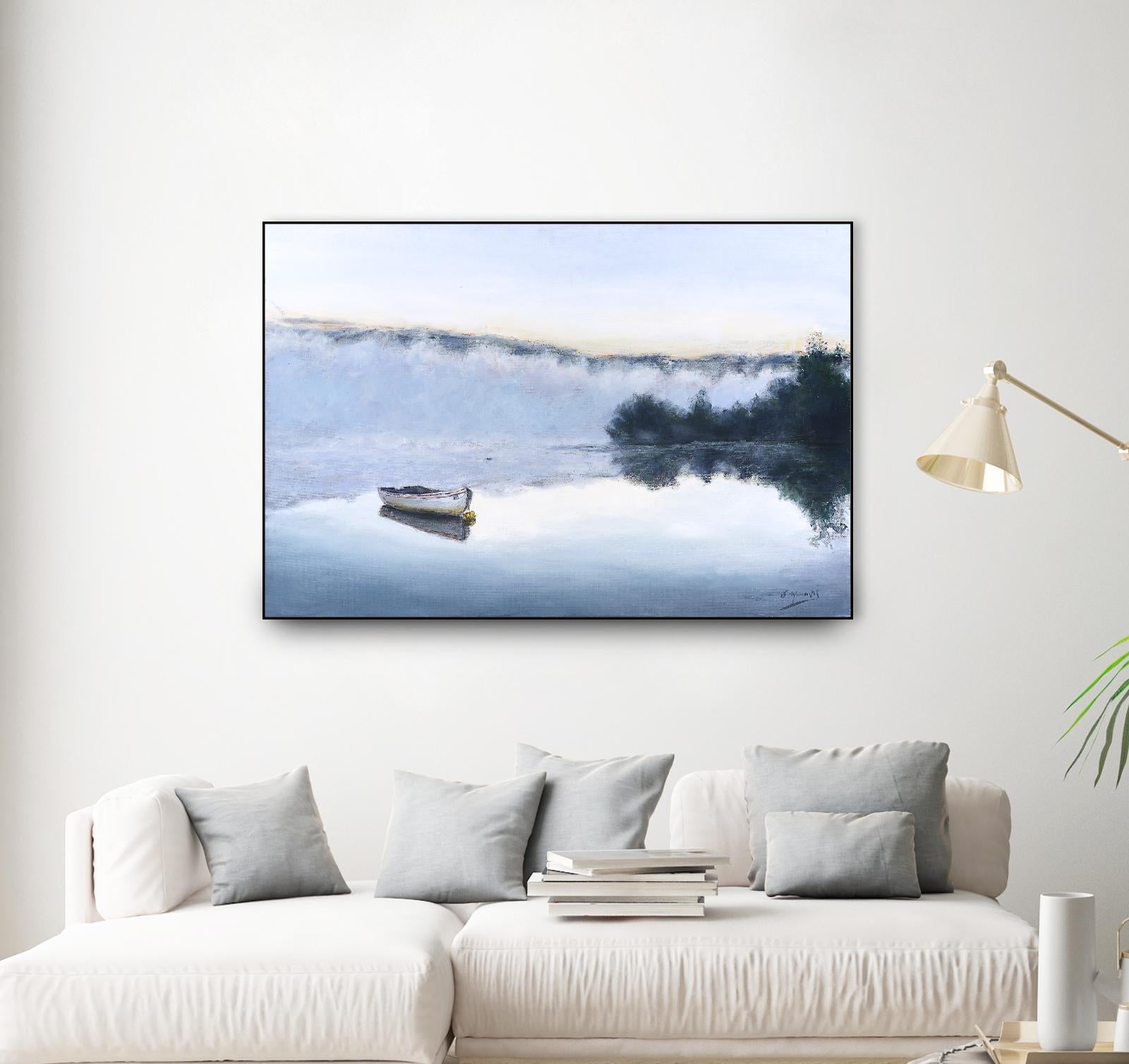 Brume sur le lac d'argent by Jocelyne Maucotel on GIANT ART - blue sea scene