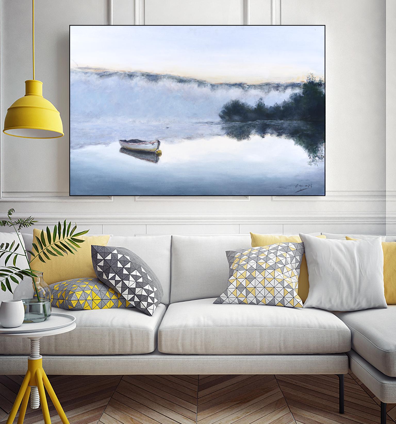 Brume sur le lac d'argent by Jocelyne Maucotel on GIANT ART - blue sea scene
