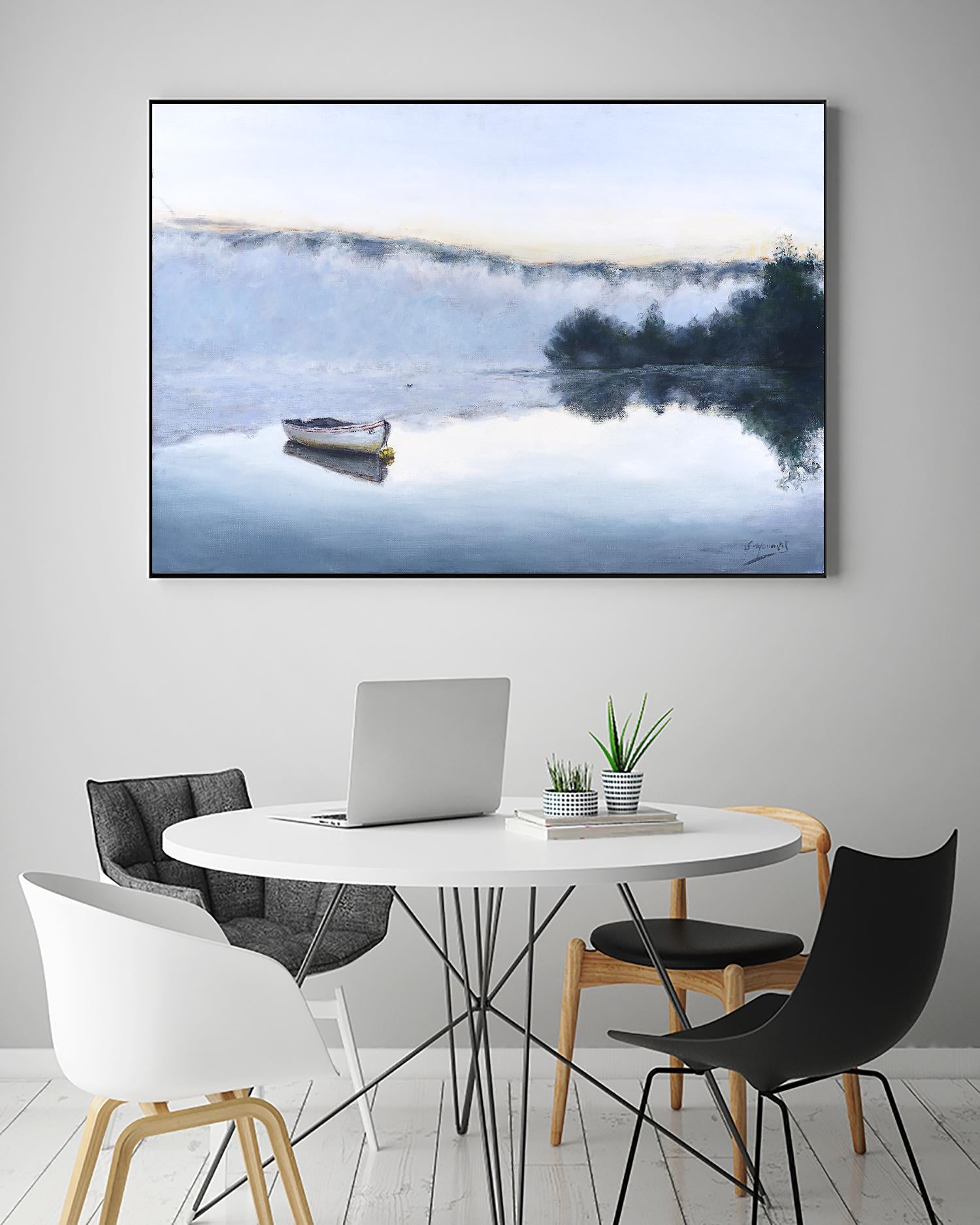 Brume sur le lac d'argent by Jocelyne Maucotel on GIANT ART - blue sea scene