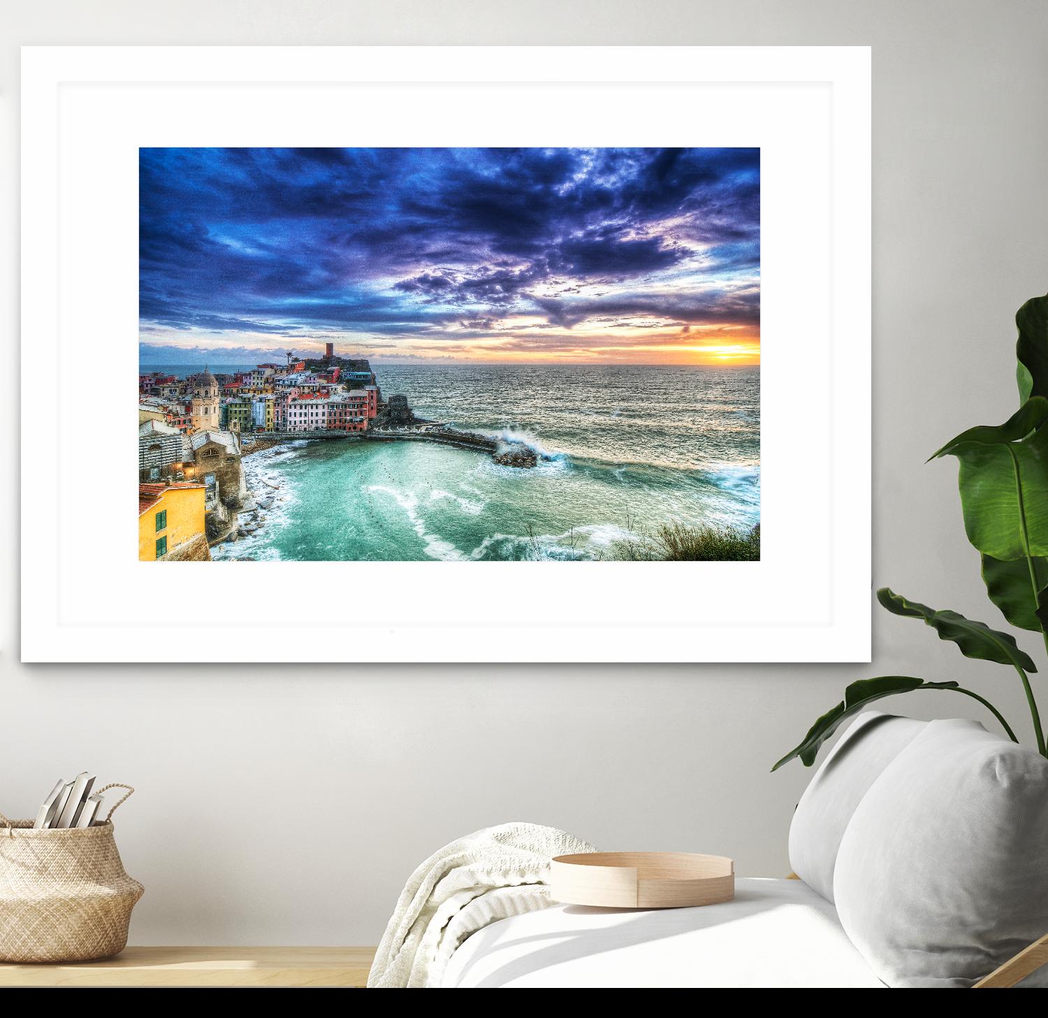 Vernazza Sunset, Cinque Terre, Italy by Nick Jackson on GIANT ART - green costal