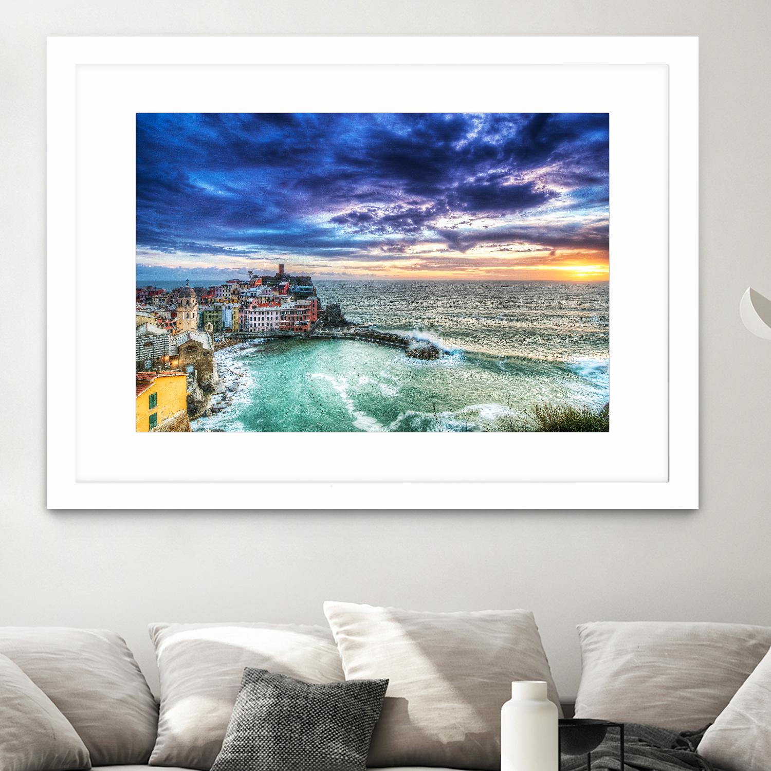 Vernazza Sunset, Cinque Terre, Italy by Nick Jackson on GIANT ART - green costal