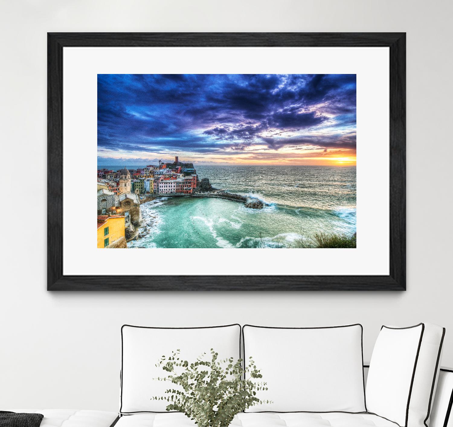 Vernazza Sunset, Cinque Terre, Italy by Nick Jackson on GIANT ART - green costal