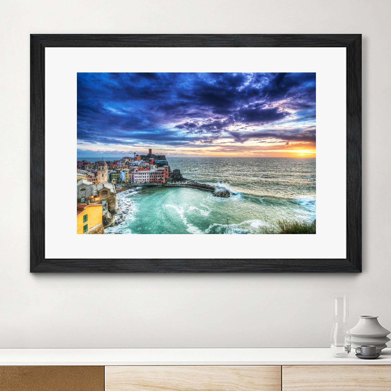 Vernazza Sunset, Cinque Terre, Italy by Nick Jackson on GIANT ART - green costal