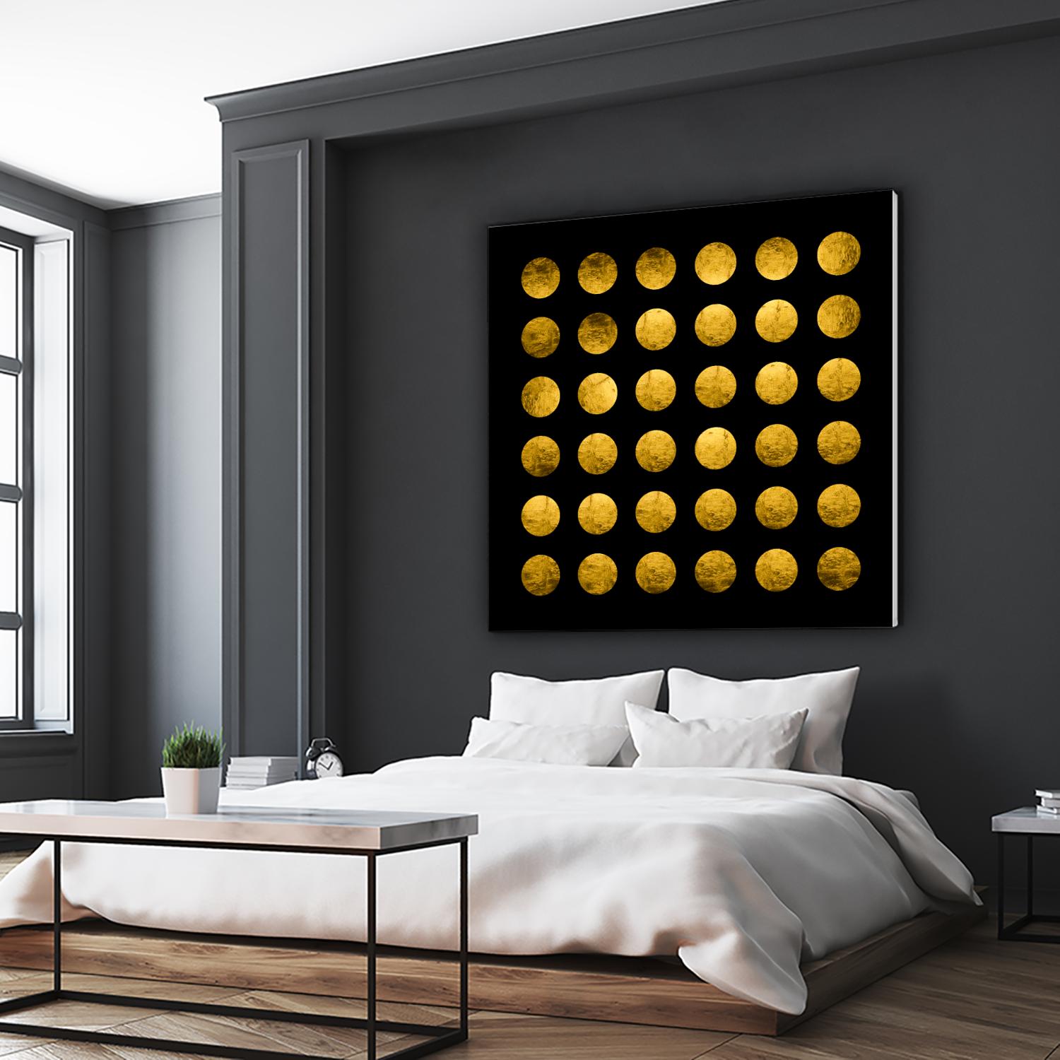 Golden Spots Black by Daniel Stanford on GIANT ART - gold shapes polka dots