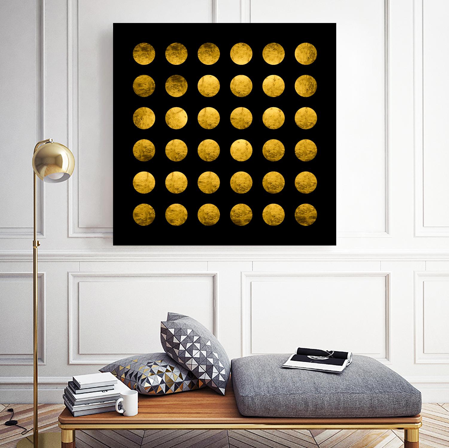 Golden Spots Black by Daniel Stanford on GIANT ART - gold shapes polka dots
