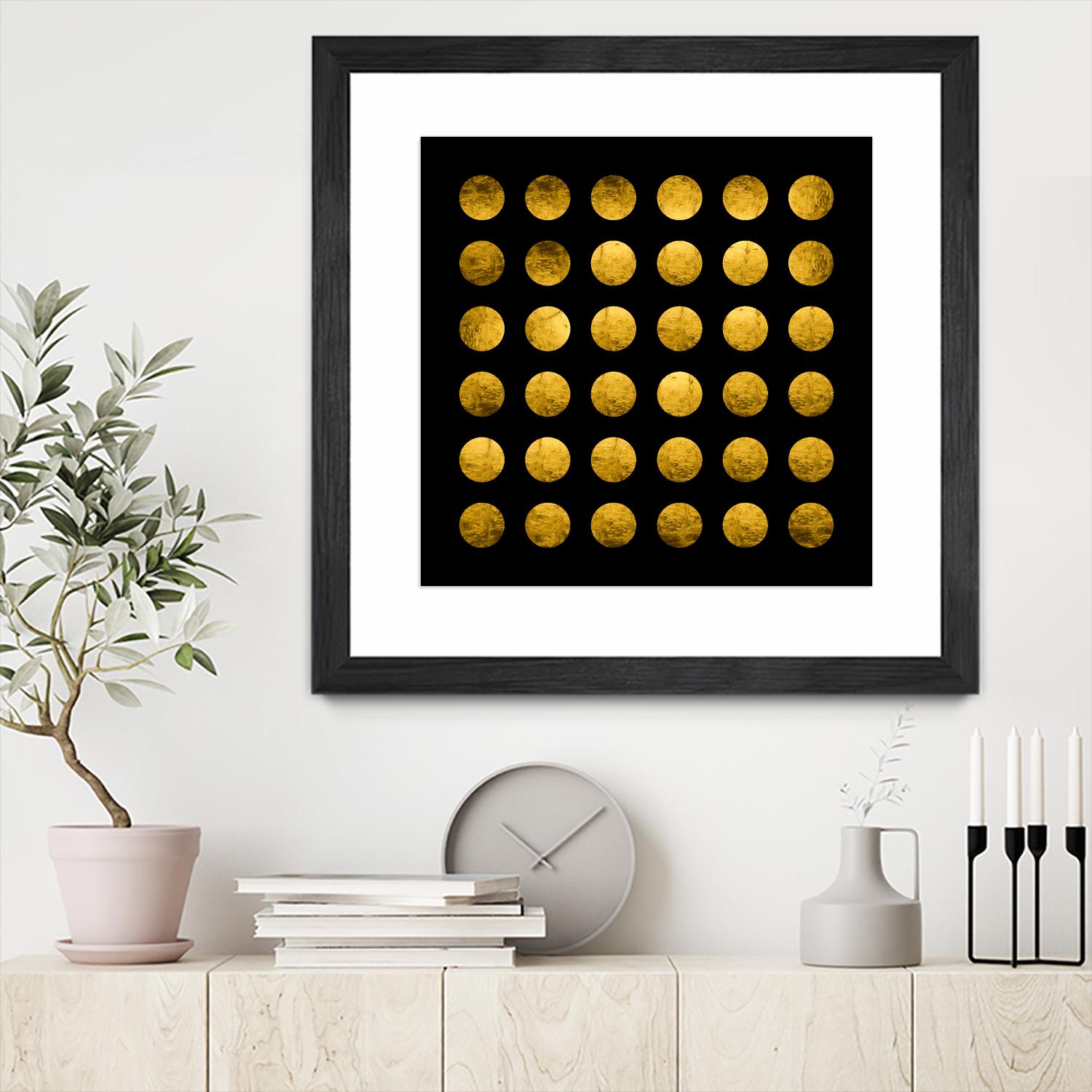 Golden Spots Black by Daniel Stanford on GIANT ART - gold shapes polka dots