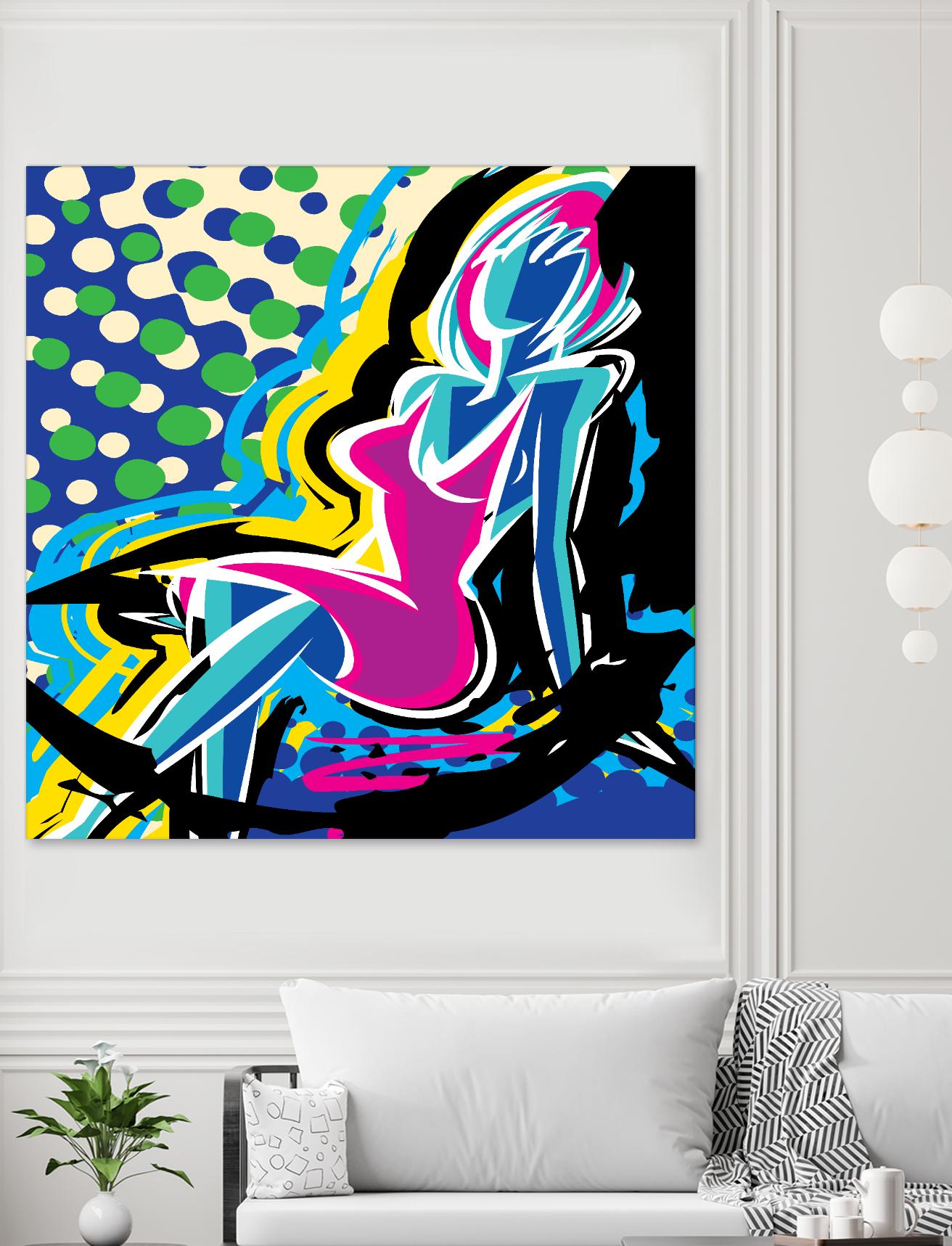 Sitting by Ray Lengelé on GIANT ART - pink animé woman