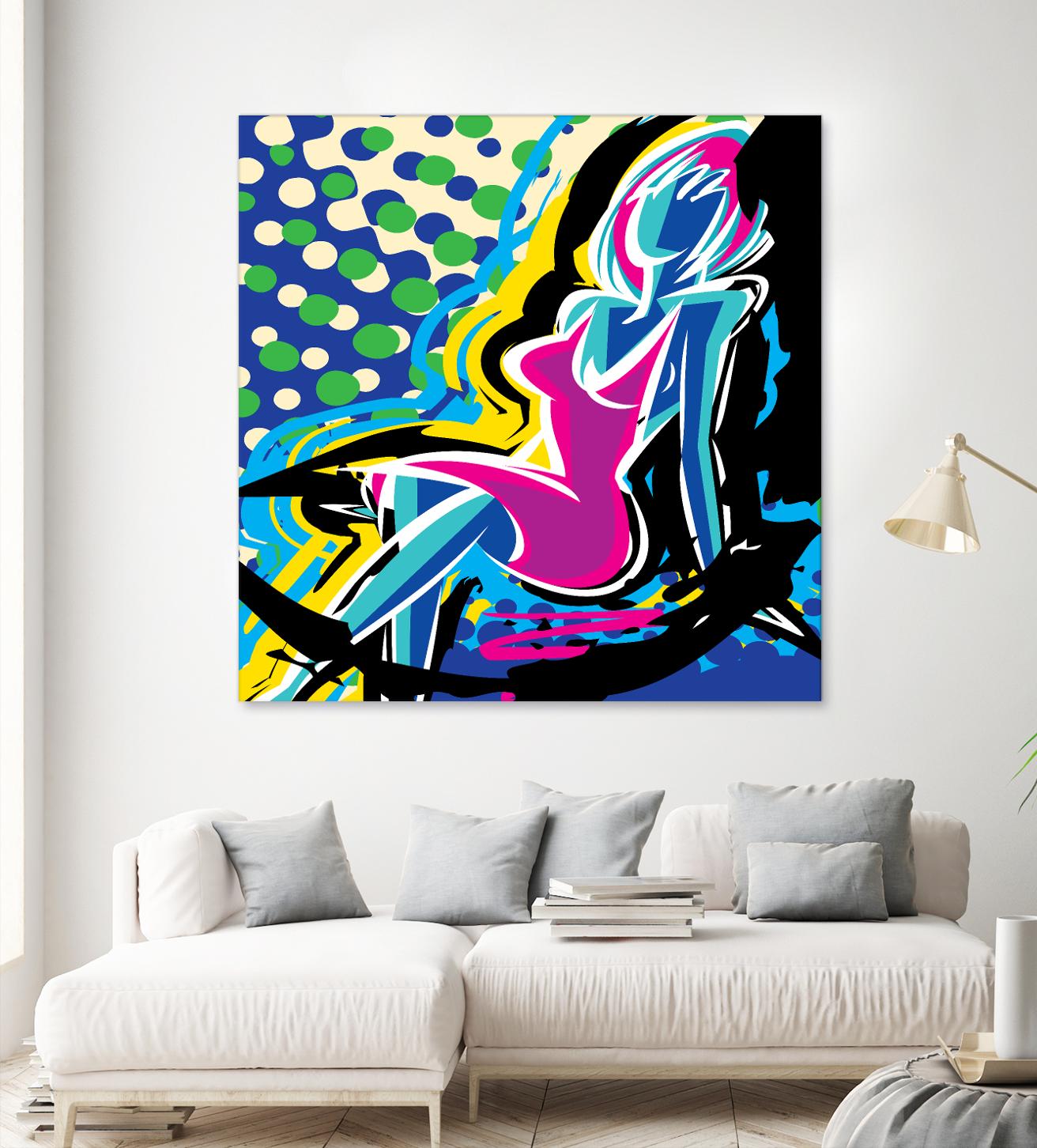 Sitting by Ray Lengelé on GIANT ART - pink animé woman