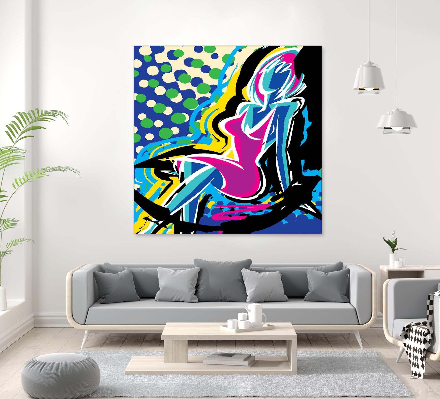 Sitting by Ray Lengelé on GIANT ART - pink animé woman