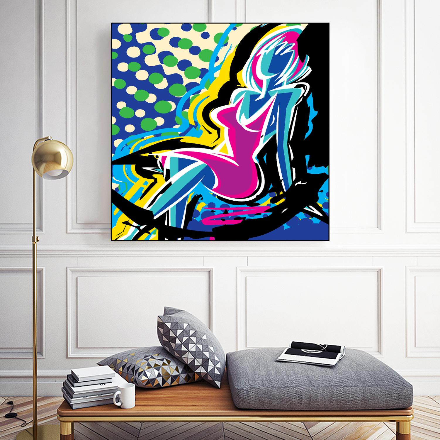 Sitting by Ray Lengelé on GIANT ART - pink animé woman