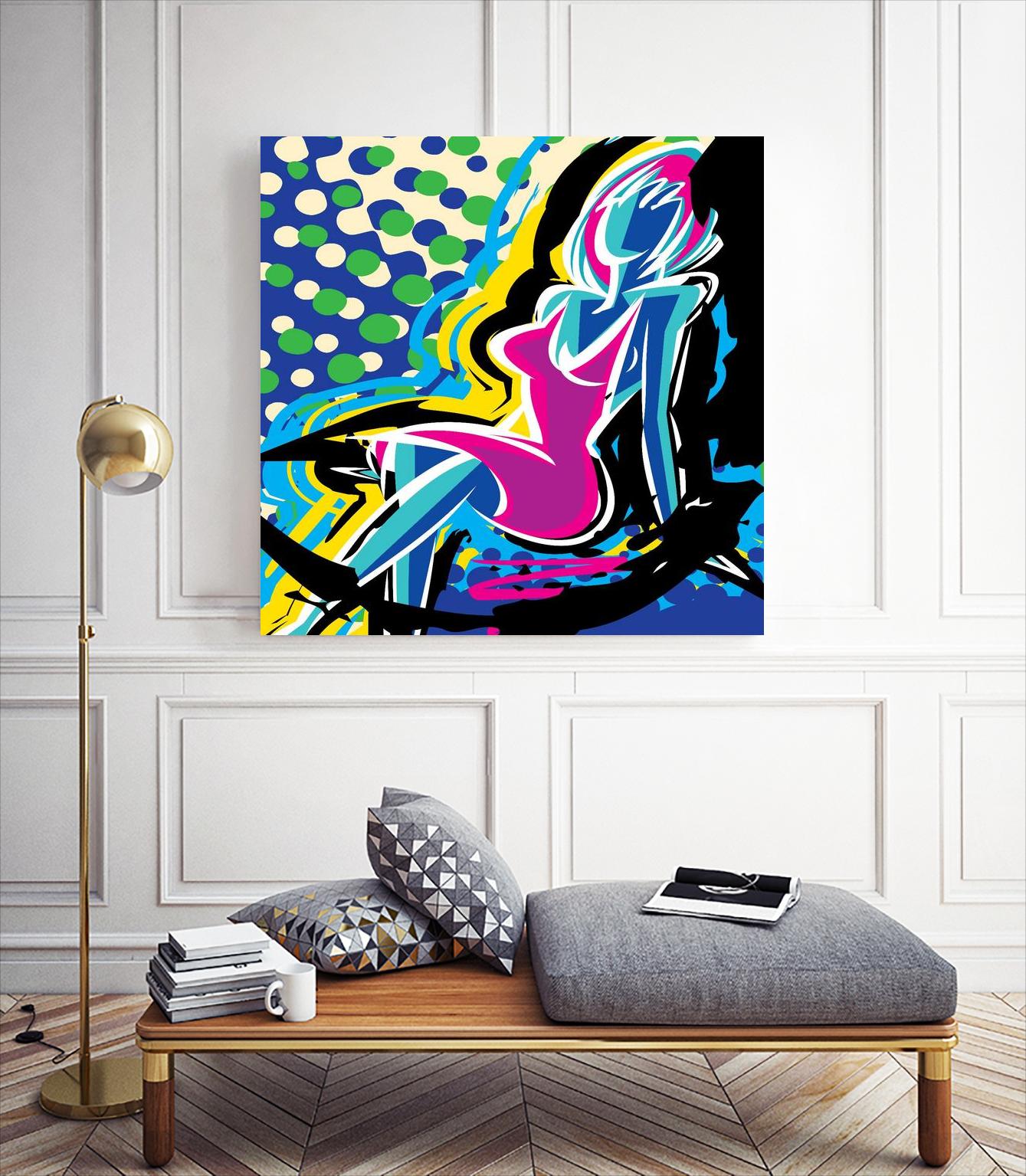 Sitting by Ray Lengelé on GIANT ART - pink animé woman