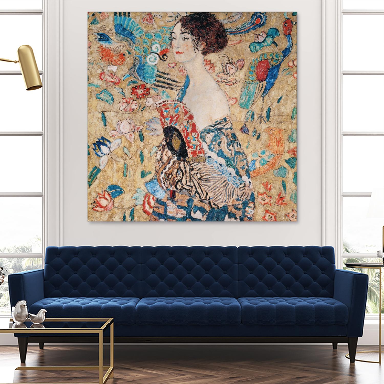 Woman with fan by Gustav Klimt on GIANT ART - gold masters féminité