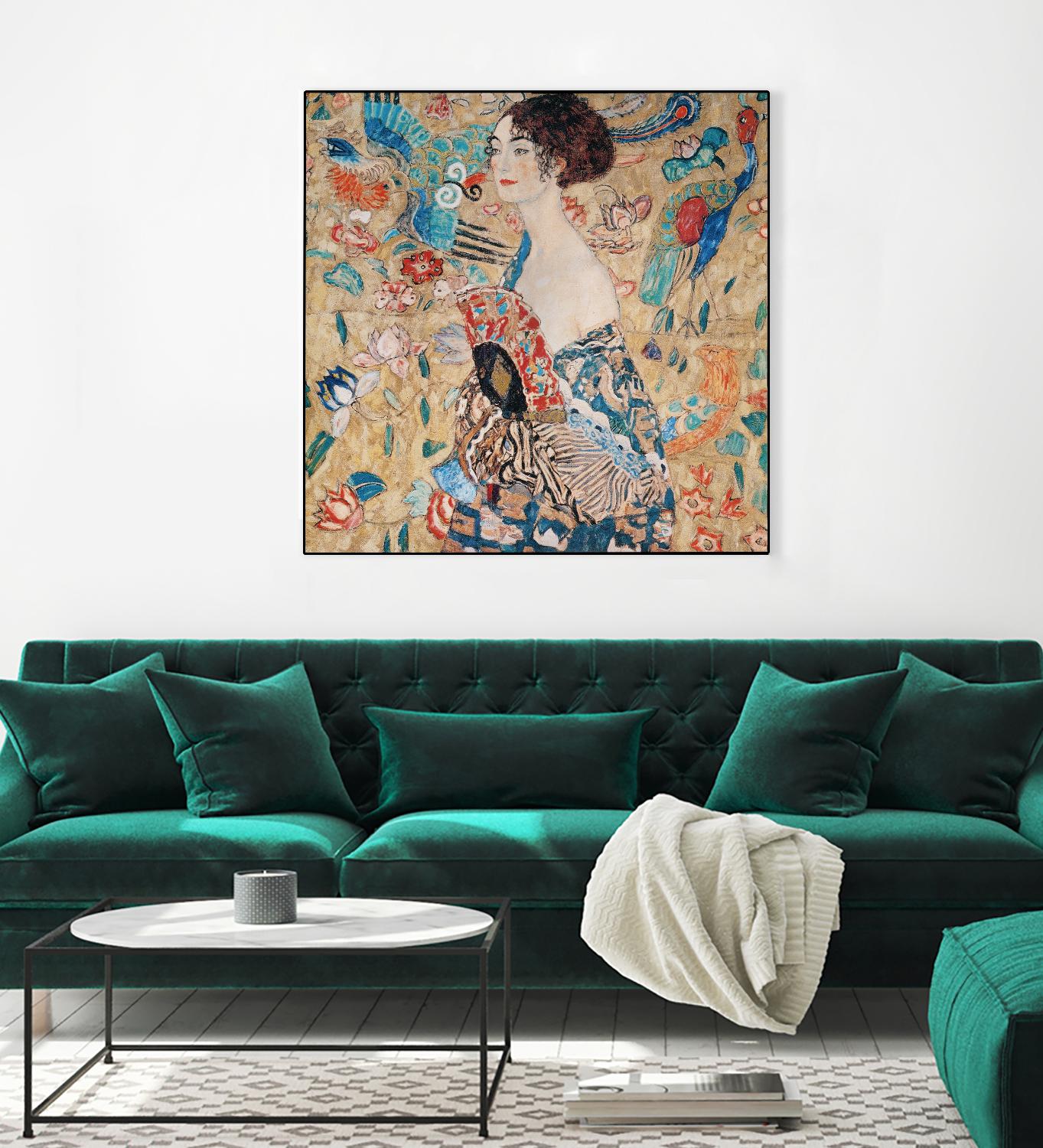 Woman with fan by Gustav Klimt on GIANT ART - gold masters féminité